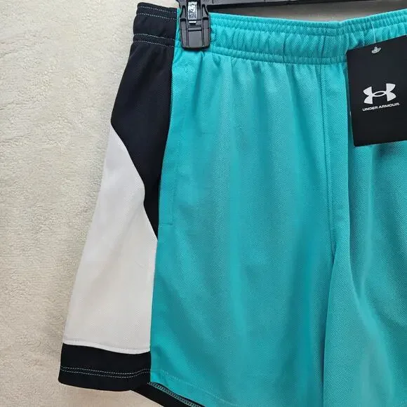 UNDER ARMOUR WOMEN'S LARGE ACTIVE SHORTS BLUE BLACK WHITE - Picture 3 of 7